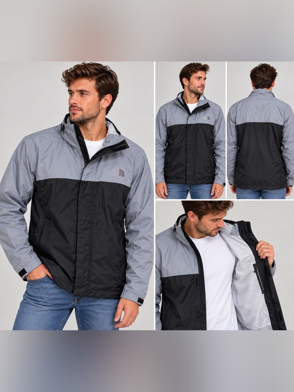 The North Face Men’s Venture Black Gray Hooded Rain Jacket Size Small
